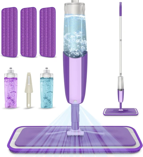 Balais Serpillère Vaporisateur, MEXERRIS Balai Lave Sol avec Reservoir Spray Mop Professionnel Microfibre Mop Pulvérisateur pour la Maison, la Cuisine, Le Bois Dur, Le Stratifié, Le Bois Violet